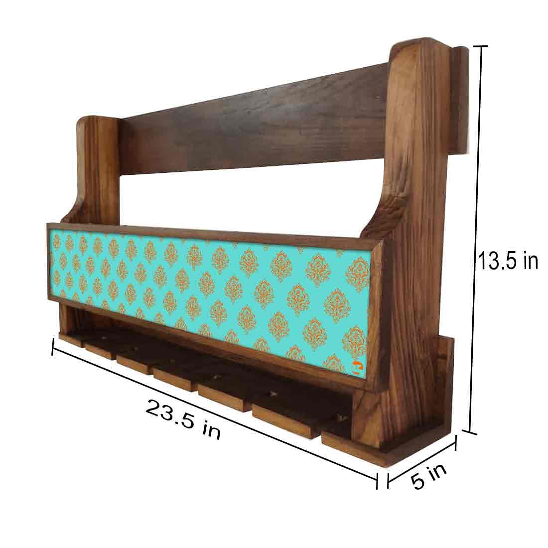 Nutcase Designer Wooden Wine Rack Gloss Holder, Teak Wood Wall Mounted Wine
 Cabinet , 5 bottle Hangers for 6 Wine Glasses - - Image 4