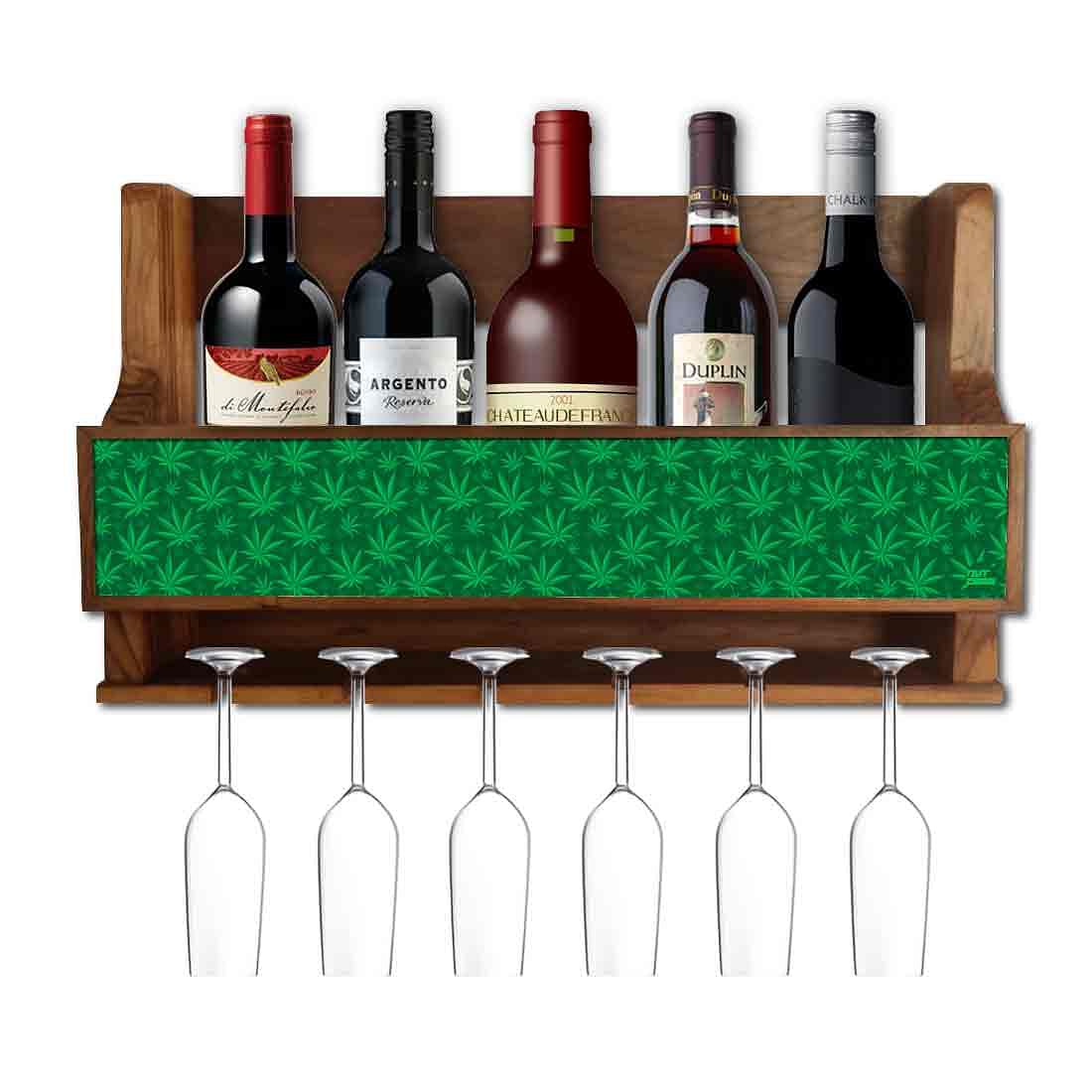 Nutcase Designer Wooden Wine Rack Gloss Holder, Teak Wood Wall Mounted Wine
Cabinet , 5 bottle Hangers for 6 Wine Glasses -