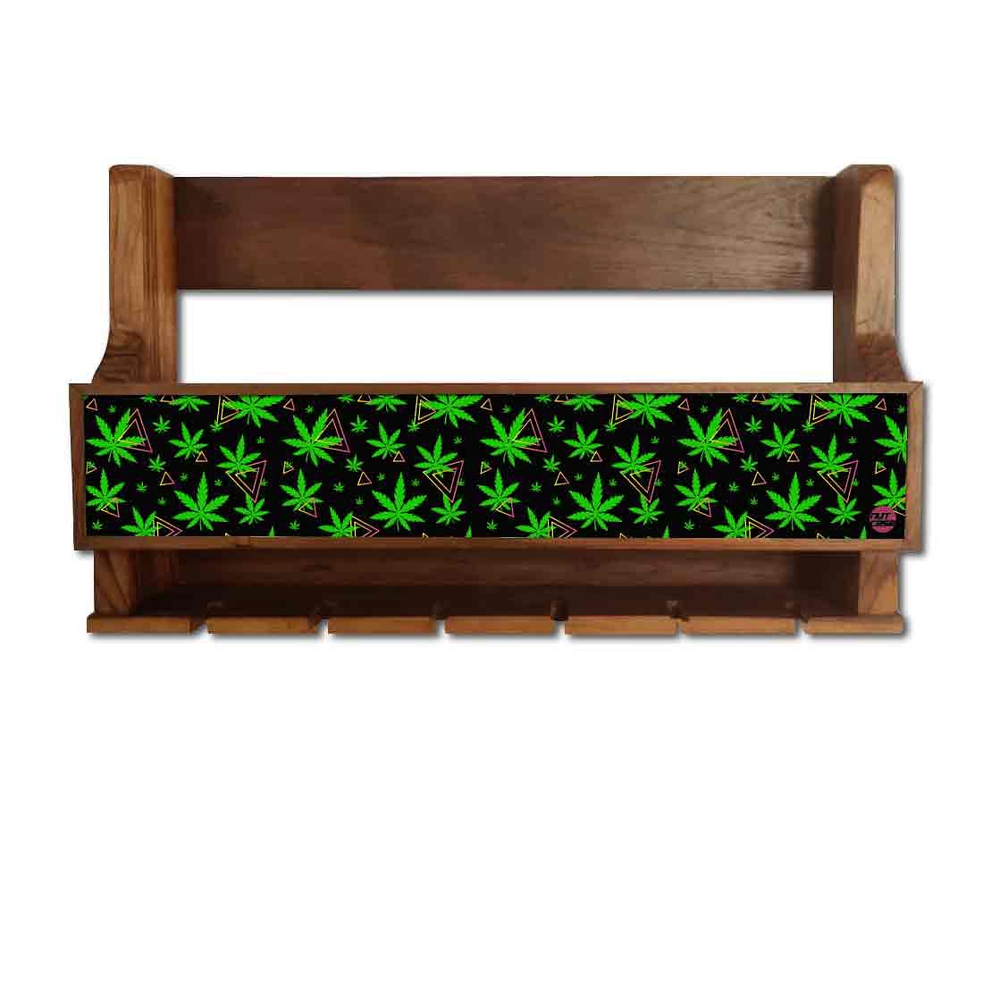 Wine Glass Cabinet Wall Mounted Mini Bar for 5 Bottles 6 Glasses - Leaves - Image 2