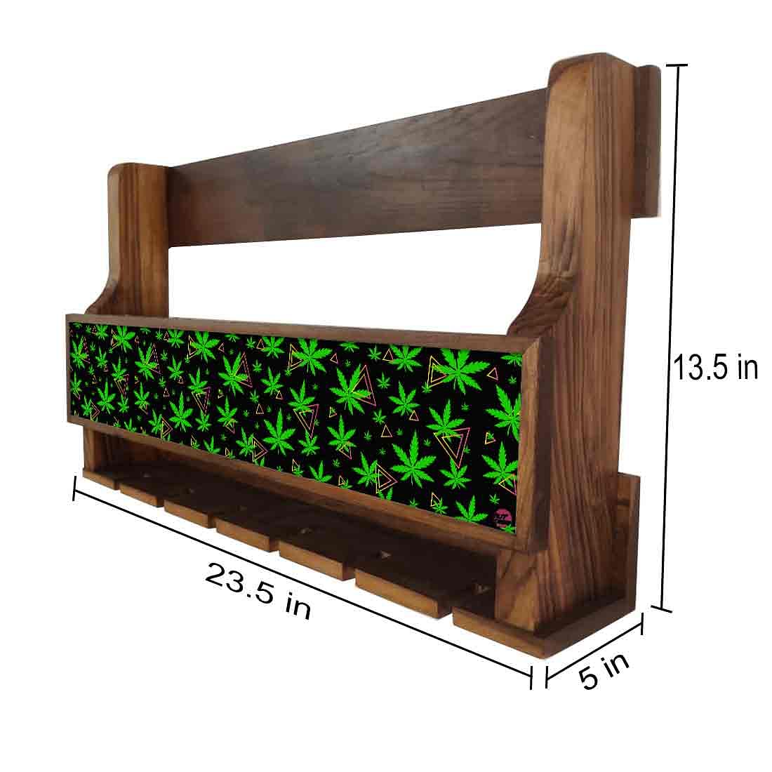 Wine Glass Cabinet Wall Mounted Mini Bar for 5 Bottles 6 Glasses - Leaves - Image 4