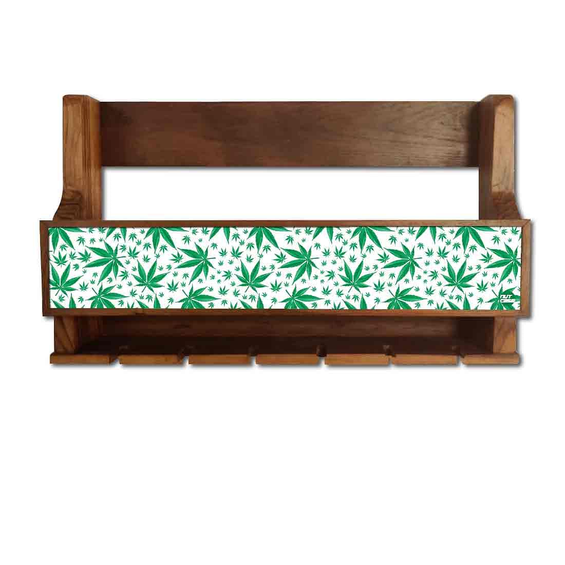 Nutcase Designer Wooden Wine Rack Gloss Holder, Teak Wood Wall Mounted Wine
 Cabinet , 5 bottle Hangers for 6 Wine Glasses - - Image 2