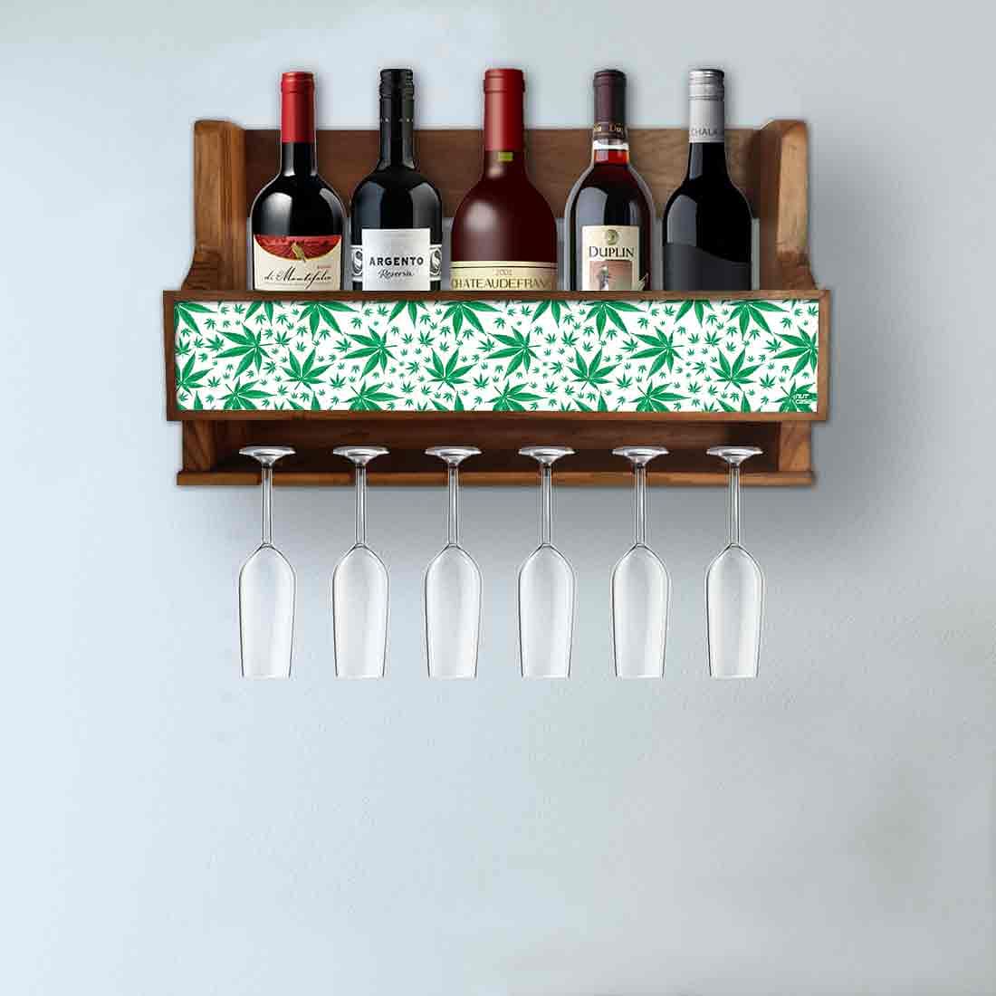 Nutcase Designer Wooden Wine Rack Gloss Holder, Teak Wood Wall Mounted Wine
 Cabinet , 5 bottle Hangers for 6 Wine Glasses - - Image 3