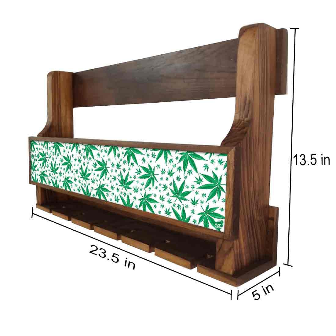 Nutcase Designer Wooden Wine Rack Gloss Holder, Teak Wood Wall Mounted Wine
 Cabinet , 5 bottle Hangers for 6 Wine Glasses - - Image 4