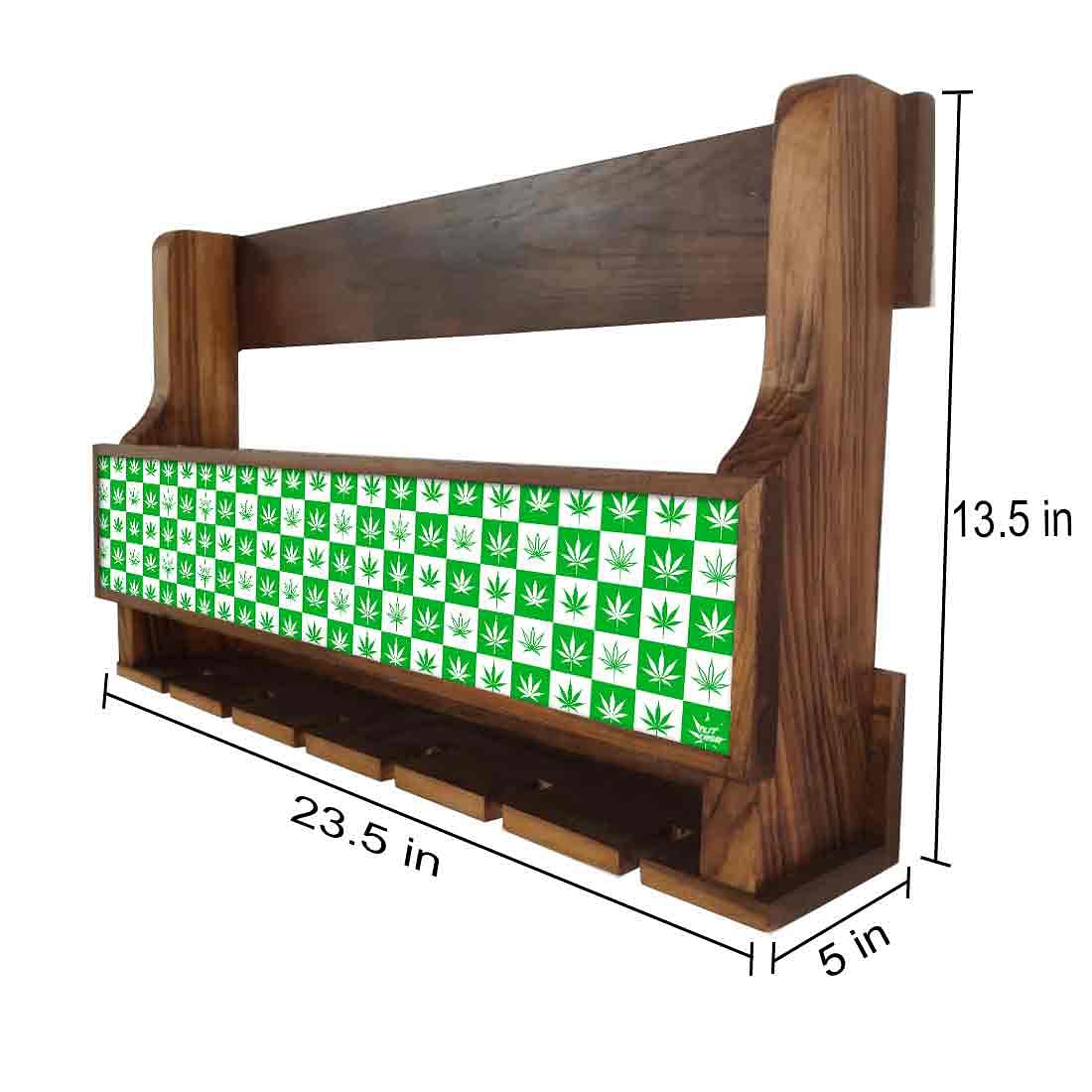 Nutcase Designer Wooden Wine Rack Gloss Holder, Teak Wood Wall Mounted Wine
Cabinet , 5 bottle Hangers for 6 Wine Glasses - - Image 4