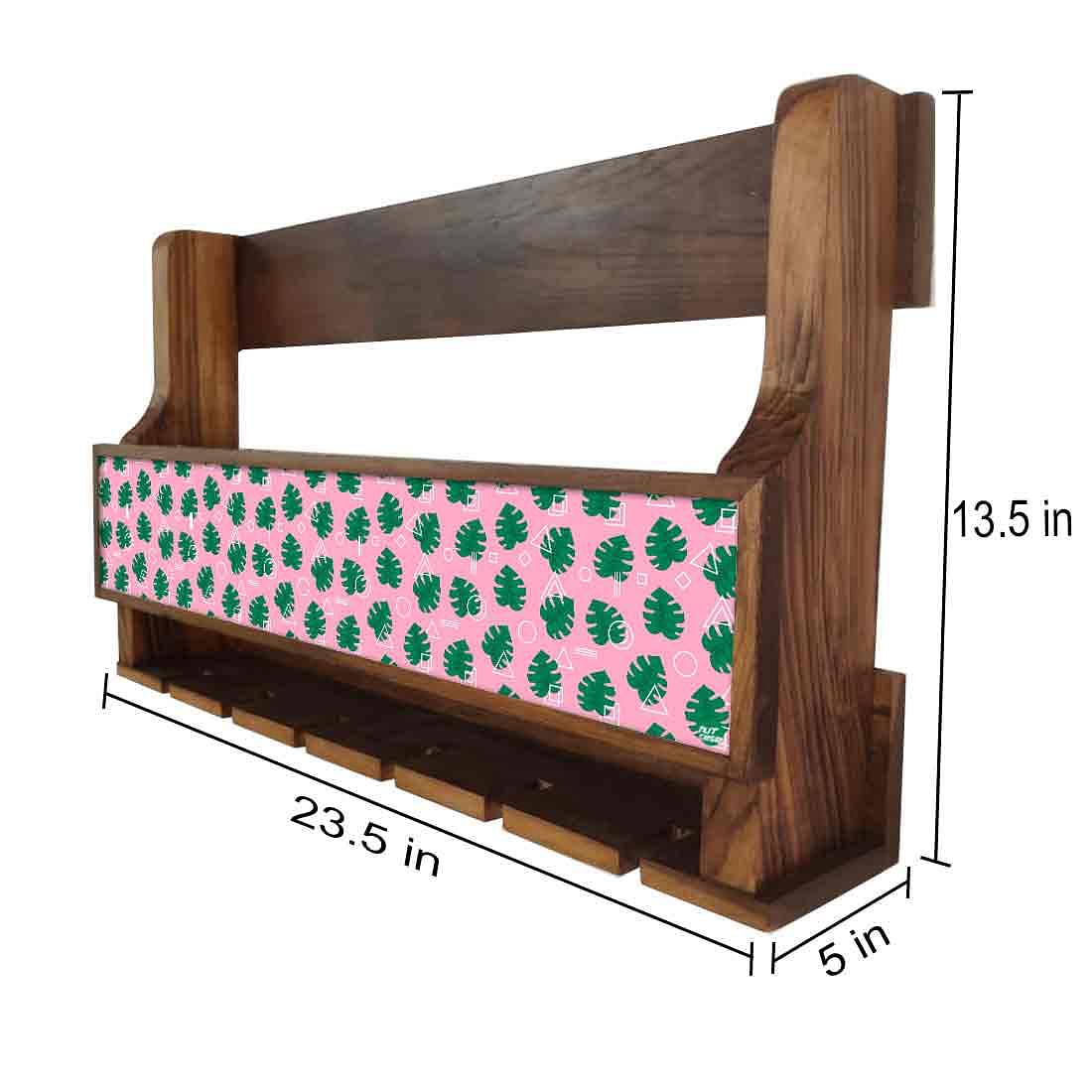 Nutcase Designer Wooden Wine Rack Gloss Holder, Teak Wood Wall Mounted Wine
Cabinet , 5 bottle Hangers for 6 Wine Glasses - - Image 4