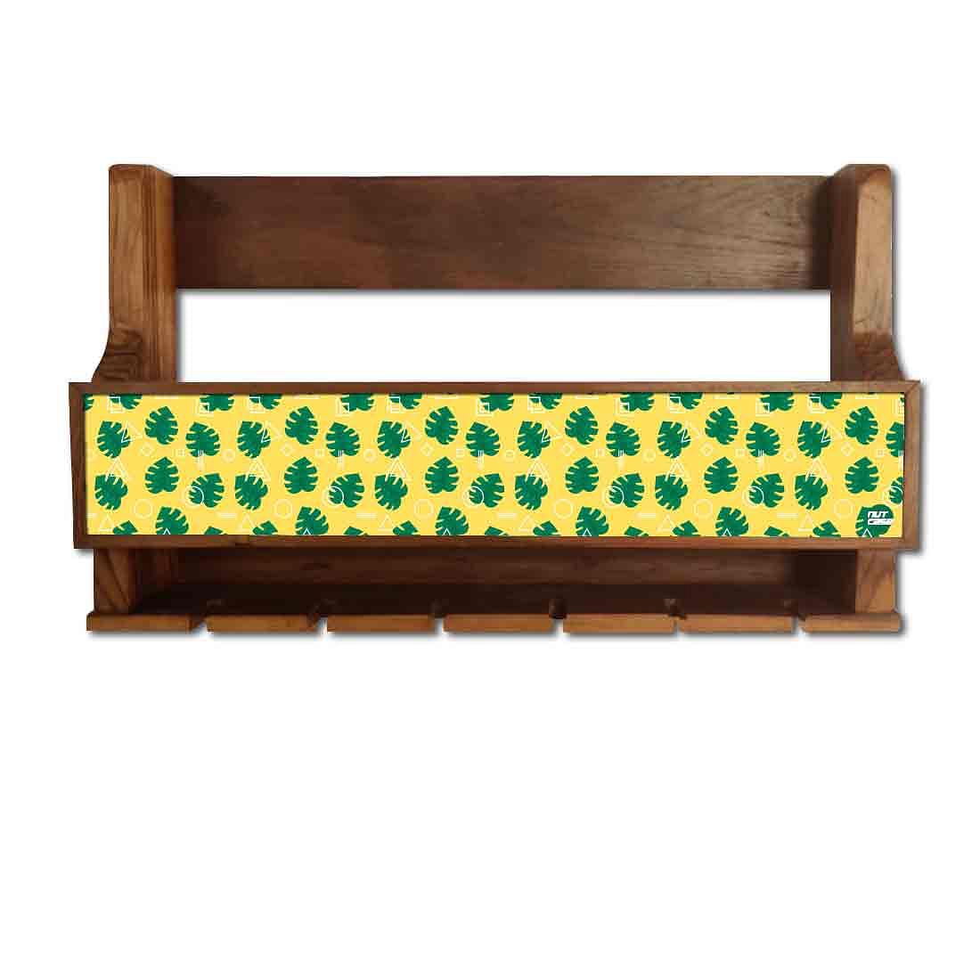 Nutcase Designer Wooden Wine Rack Gloss Holder, Teak Wood Wall Mounted Wine
 Cabinet , 5 bottle Hangers for 6 Wine Glasses - - Image 2