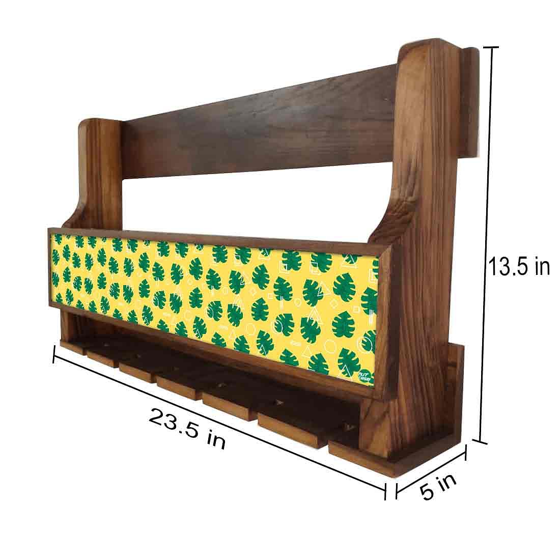 Nutcase Designer Wooden Wine Rack Gloss Holder, Teak Wood Wall Mounted Wine
 Cabinet , 5 bottle Hangers for 6 Wine Glasses - - Image 4