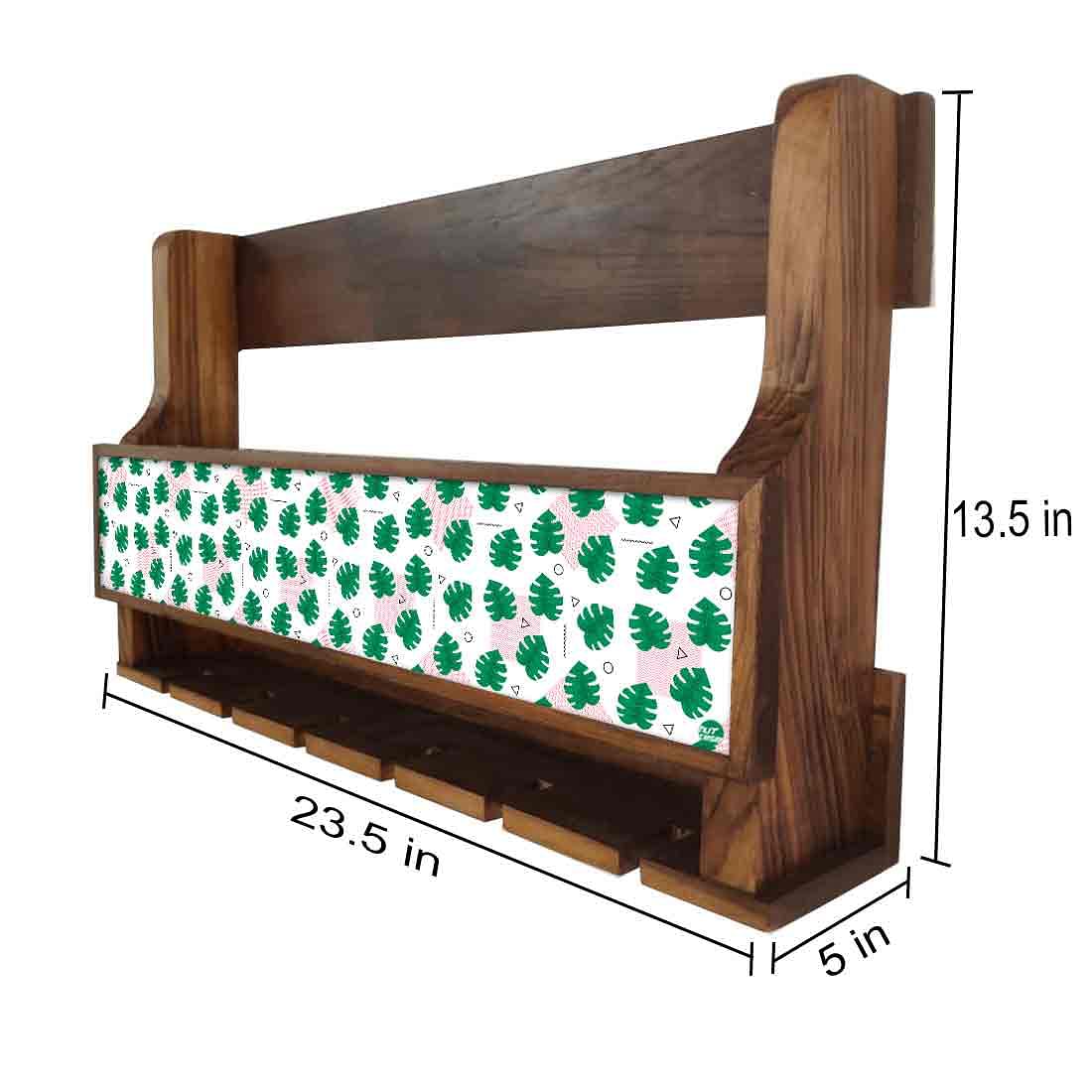 Nutcase Designer Wooden Wine Rack Gloss Holder, Teak Wood Wall Mounted Wine
Cabinet , 5 bottle Hangers for 6 Wine Glasses - - Image 4