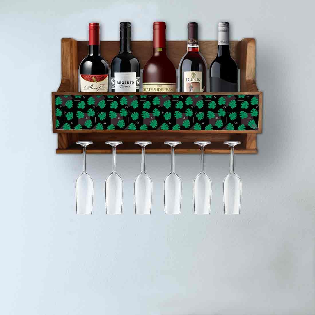 Nutcase Designer Wooden Wine Rack Gloss Holder, Teak Wood Wall Mounted Wine
Cabinet , 5 bottle Hangers for 6 Wine Glasses - Elegance - Image 3