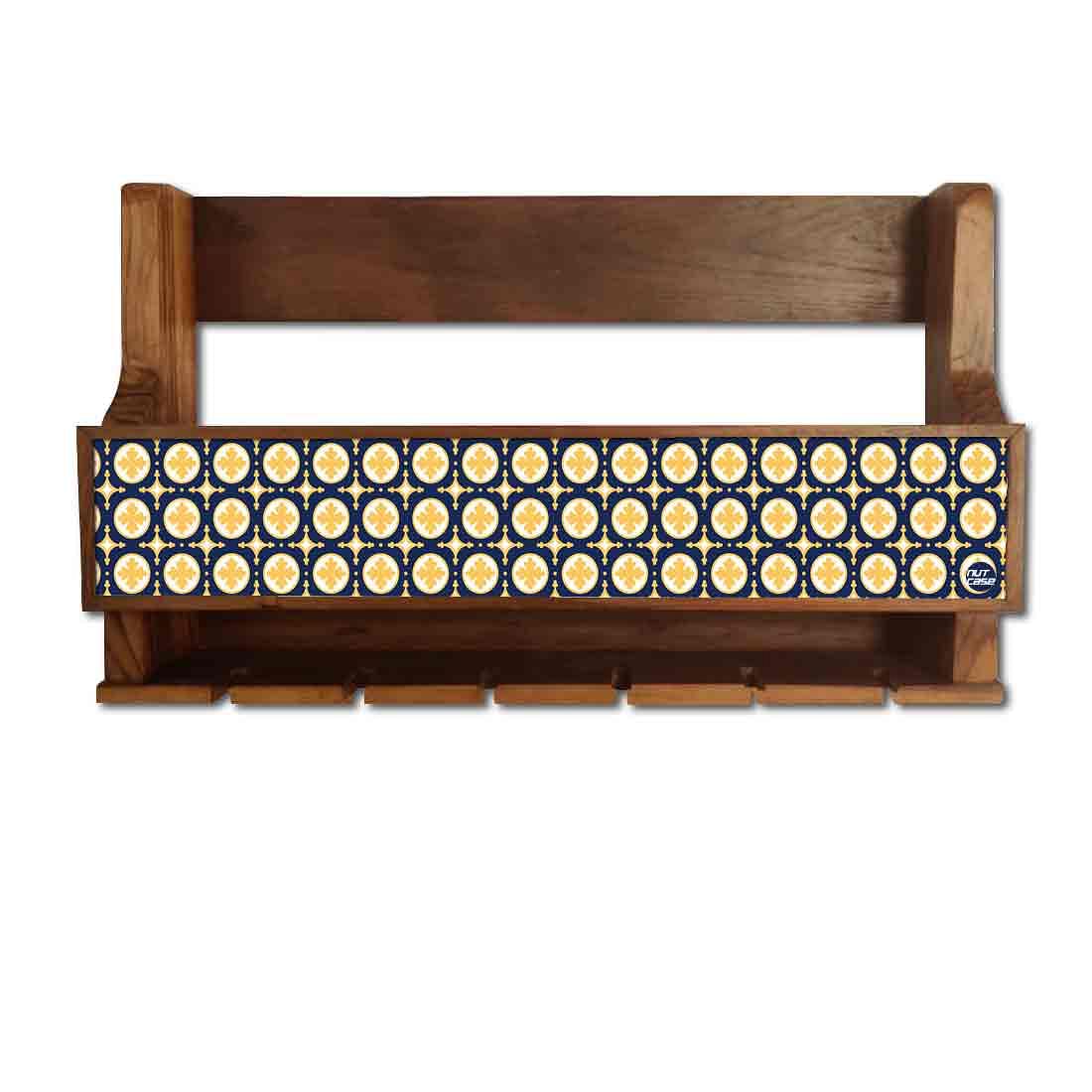 Nutcase Designer Wooden Wine Rack Gloss Holder, Teak Wood Wall Mounted Wine
 Cabinet , 5 bottle Hangers for 6 Wine Glasses - - Image 2