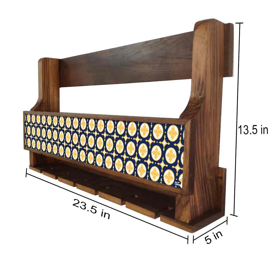 Nutcase Designer Wooden Wine Rack Gloss Holder, Teak Wood Wall Mounted Wine
 Cabinet , 5 bottle Hangers for 6 Wine Glasses - - Image 4