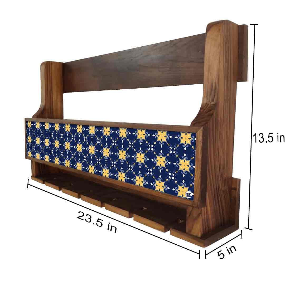 Nutcase Designer Wooden Wine Rack Gloss Holder, Teak Wood Wall Mounted Wine
Cabinet , 5 bottle Hangers for 6 Wine Glasses - - Image 4