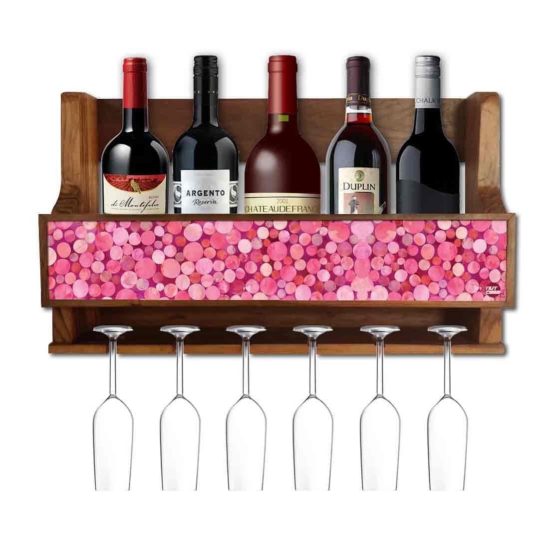 Nutcase Designer Wooden Wine Rack Gloss Holder, Teak Wood Wall Mounted Wine
Cabinet , 5 bottle Hangers for 6 Wine Glasses -