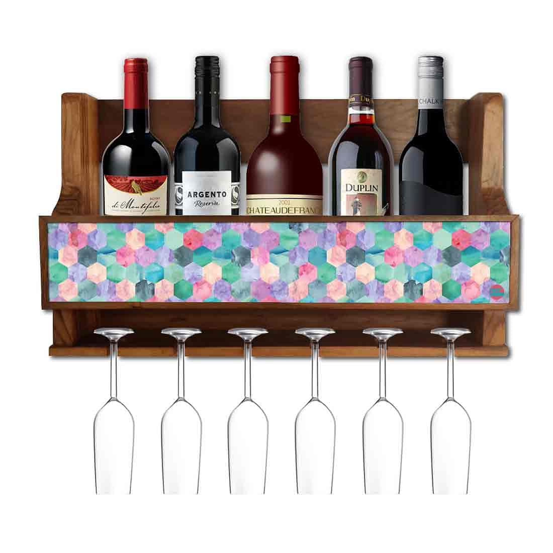Nutcase Designer Wooden Wine Rack Gloss Holder, Teak Wood Wall Mounted Wine
Cabinet , 5 bottle Hangers for 6 Wine Glasses -