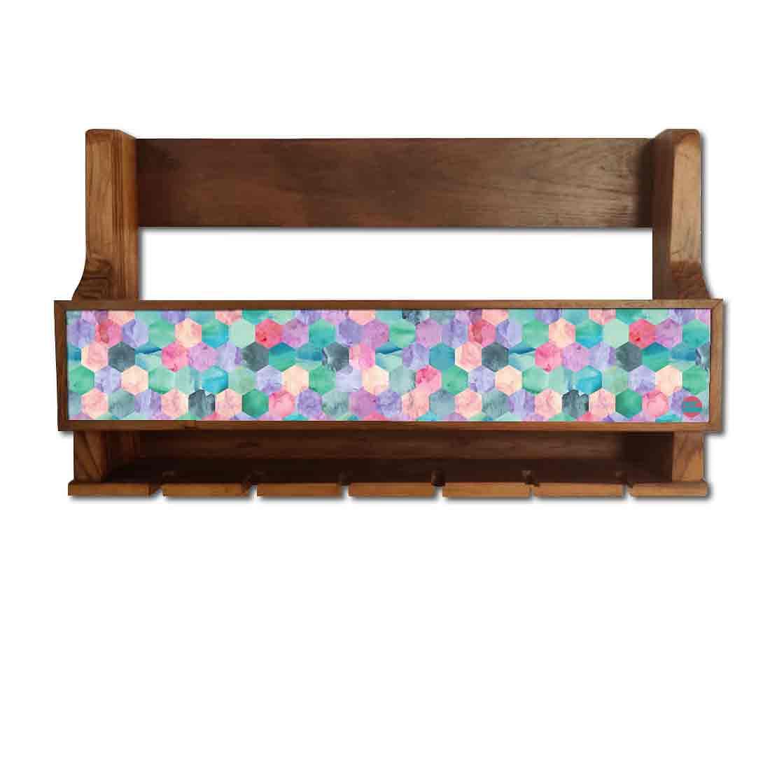 Nutcase Designer Wooden Wine Rack Gloss Holder, Teak Wood Wall Mounted Wine
Cabinet , 5 bottle Hangers for 6 Wine Glasses - - Image 2
