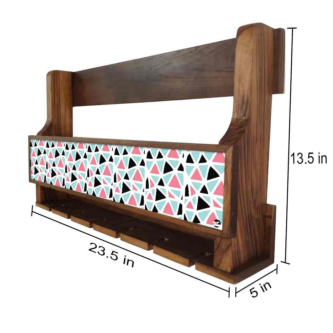 Nutcase Designer Wooden Wine Rack Gloss Holder, Teak Wood Wall Mounted Wine
Cabinet , 5 bottle Hangers for 6 Wine Glasses - - Image 4