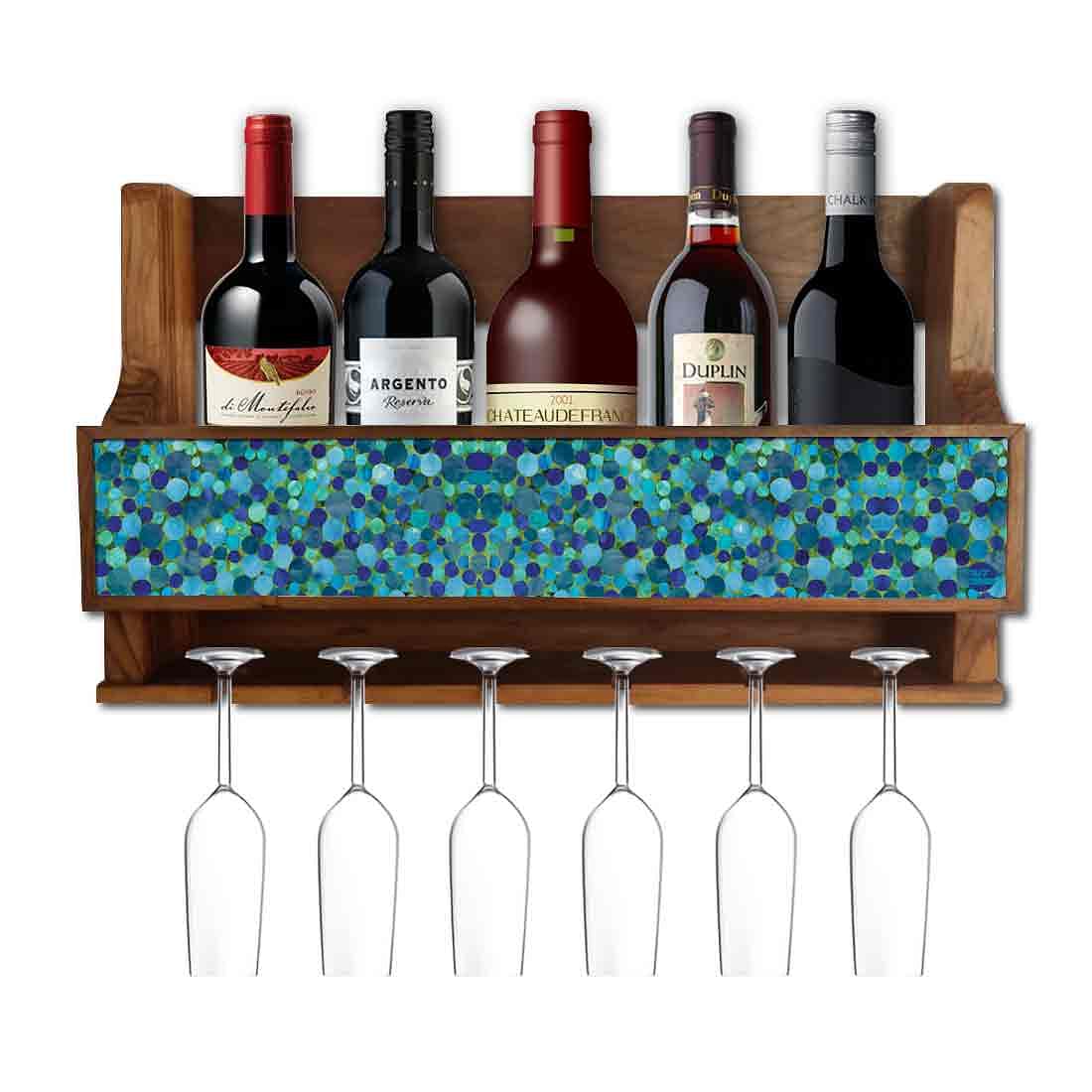 Nutcase Designer Wooden Wine Rack Gloss Holder, Teak Wood Wall Mounted Wine
 Cabinet , 5 bottle Hangers for 6 Wine Glasses -