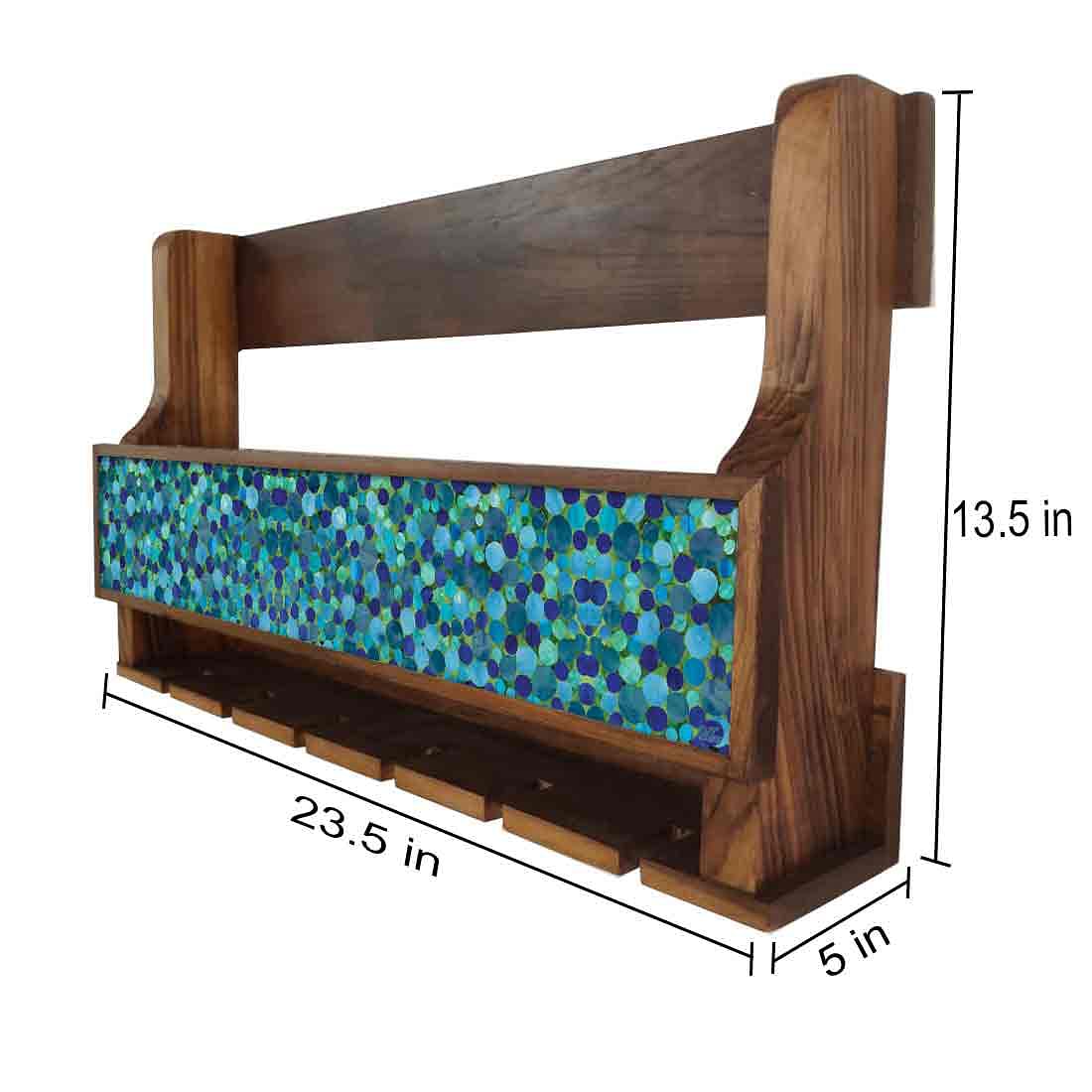 Nutcase Designer Wooden Wine Rack Gloss Holder, Teak Wood Wall Mounted Wine
 Cabinet , 5 bottle Hangers for 6 Wine Glasses - - Image 4