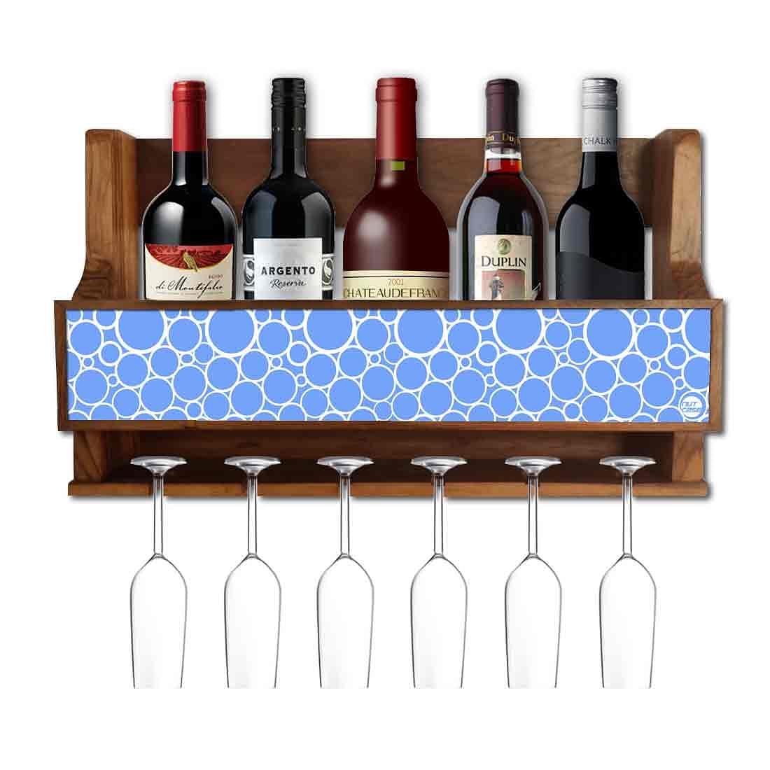 Nutcase Designer Wooden Wine Rack Gloss Holder, Teak Wood Wall Mounted Wine
 Cabinet , 5 bottle Hangers for 6 Wine Glasses -