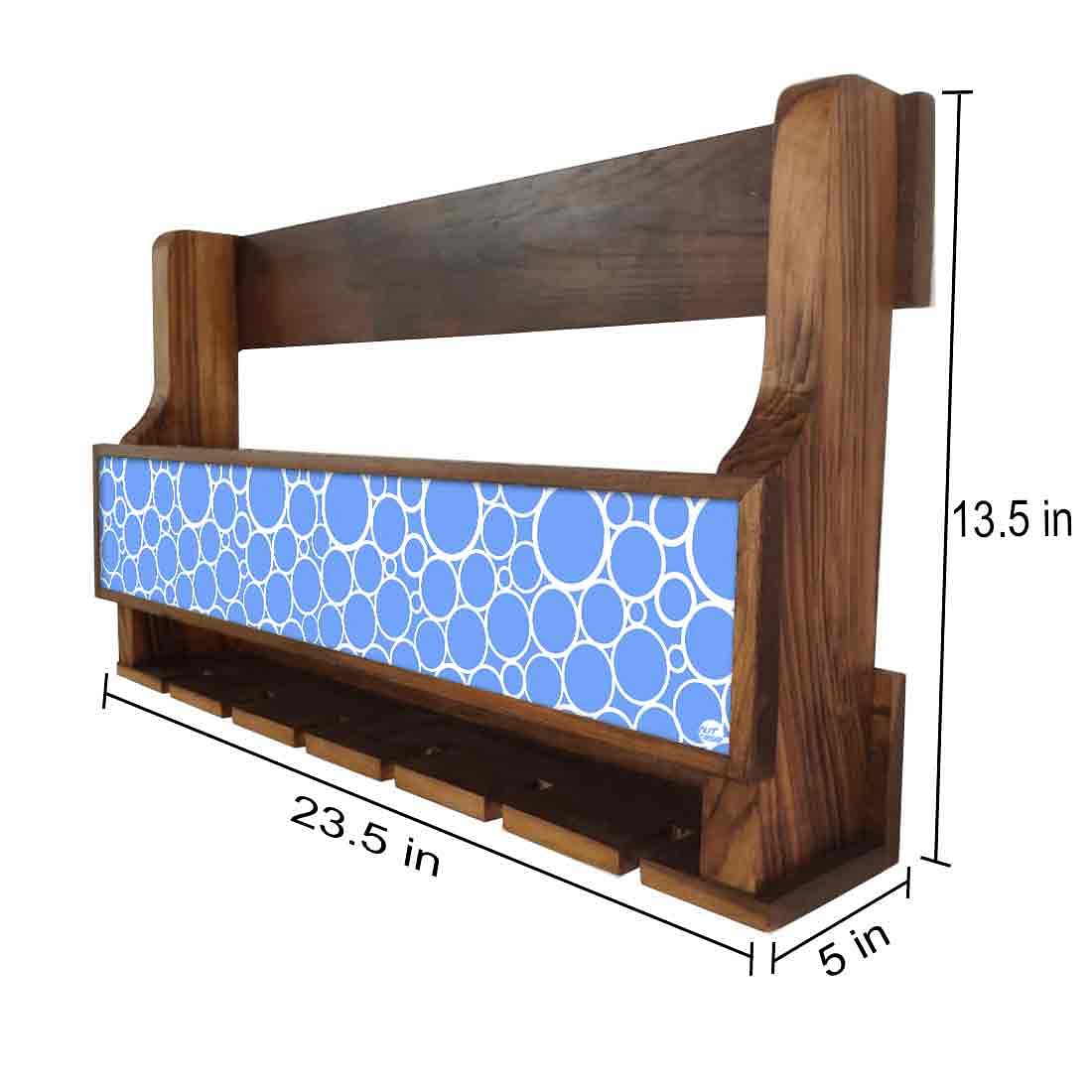 Nutcase Designer Wooden Wine Rack Gloss Holder, Teak Wood Wall Mounted Wine
 Cabinet , 5 bottle Hangers for 6 Wine Glasses - - Image 4