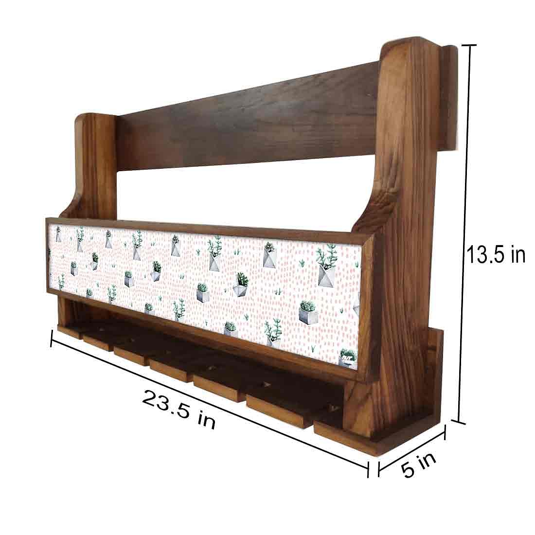Nutcase Designer Wooden Wine Rack Gloss Holder, Teak Wood Wall Mounted Wine
 Cabinet , 5 bottle Hangers for 6 Wine Glasses - - Image 4