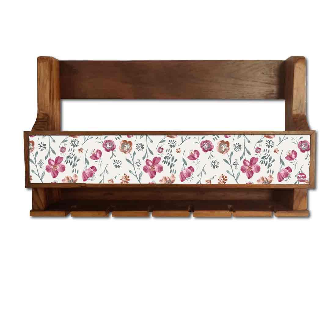Nutcase Designer Wooden Wine Rack Gloss Holder, Teak Wood Wall Mounted Wine
Cabinet , 5 bottle Hangers for 6 Wine Glasses - - Image 2