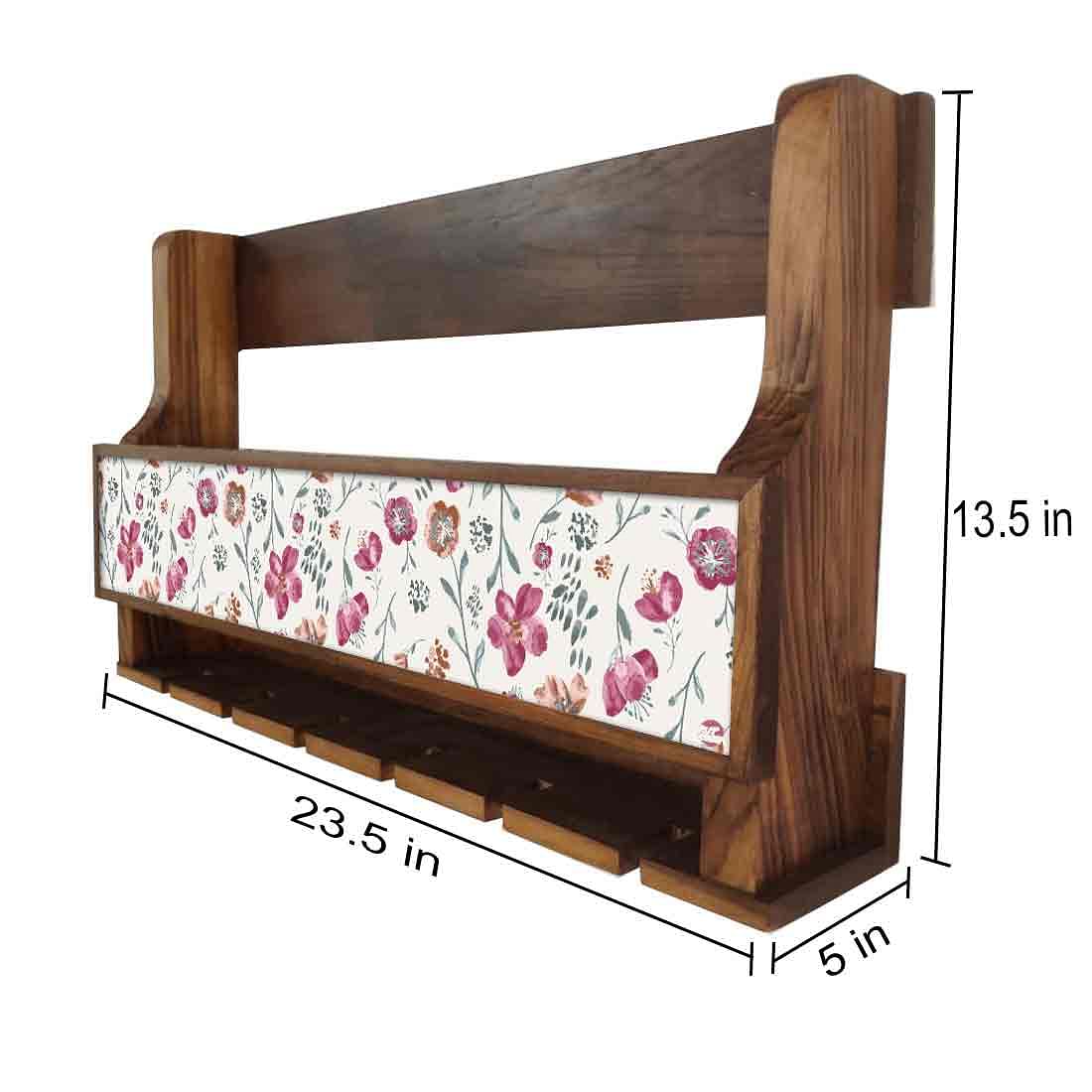 Nutcase Designer Wooden Wine Rack Gloss Holder, Teak Wood Wall Mounted Wine
Cabinet , 5 bottle Hangers for 6 Wine Glasses - - Image 4