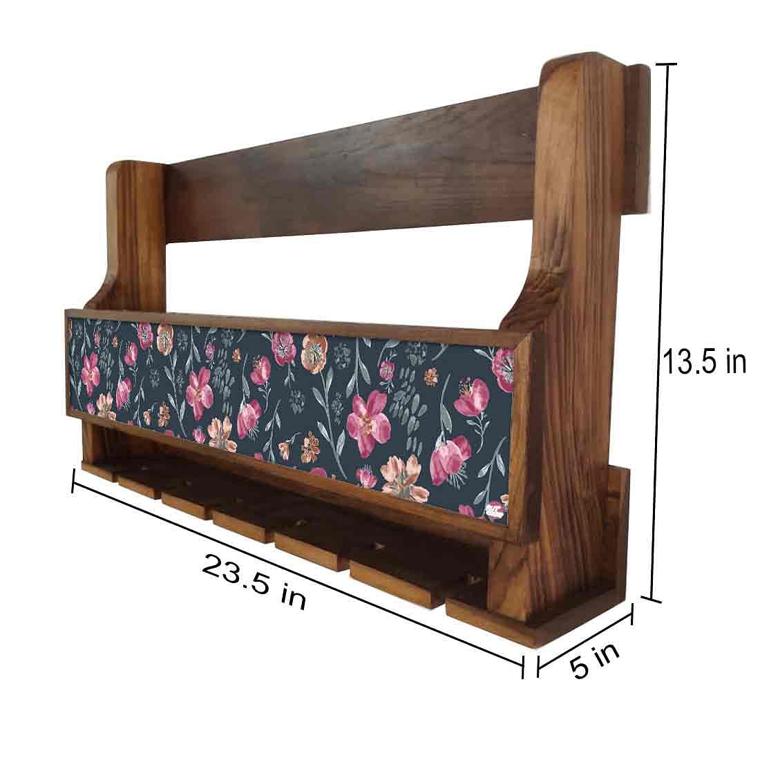 Nutcase Designer Wooden Wine Rack Gloss Holder, Teak Wood Wall Mounted Wine
Cabinet , 5 bottle Hangers for 6 Wine Glasses - - Image 4