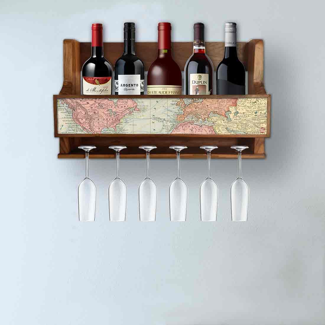 Wall Mounted Wine Glass Holder Stand Mini Bar Cabinet for 5 Bottles 6 Glasses - Image 3