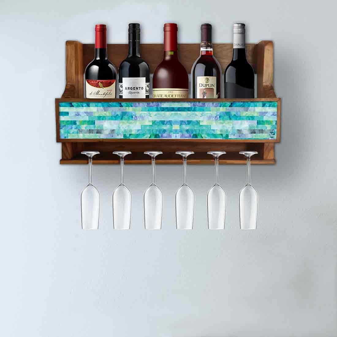 Nutcase Designer Wooden Wine Rack Gloss Holder, Teak Wood Wall Mounted Wine
Cabinet , 5 bottle Hangers for 6 Wine Glasses - - Image 3
