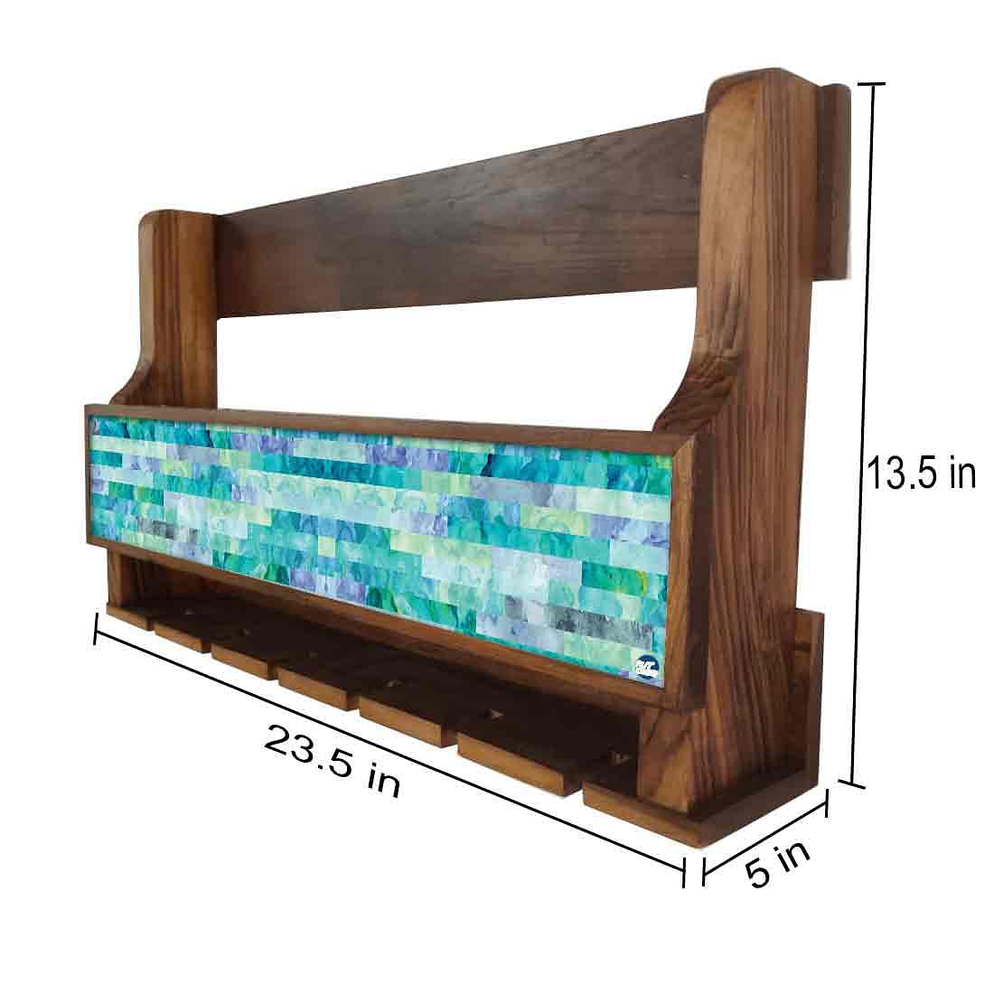Nutcase Designer Wooden Wine Rack Gloss Holder, Teak Wood Wall Mounted Wine
Cabinet , 5 bottle Hangers for 6 Wine Glasses - - Image 4