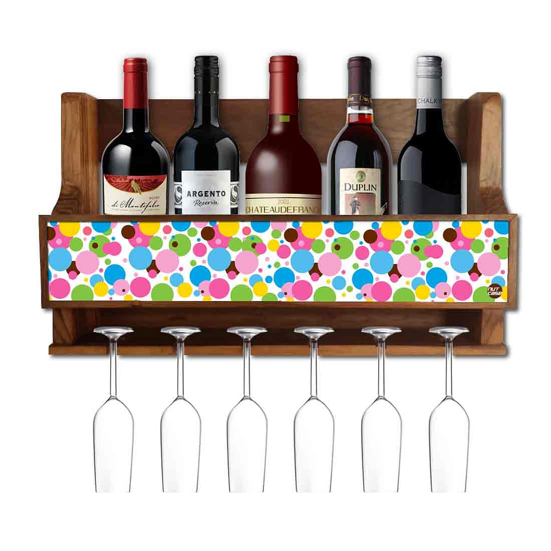 Nutcase Designer Wooden Wine Rack Gloss Holder, Teak Wood Wall Mounted Wine
Cabinet , 5 bottle Hangers for 6 Wine Glasses -