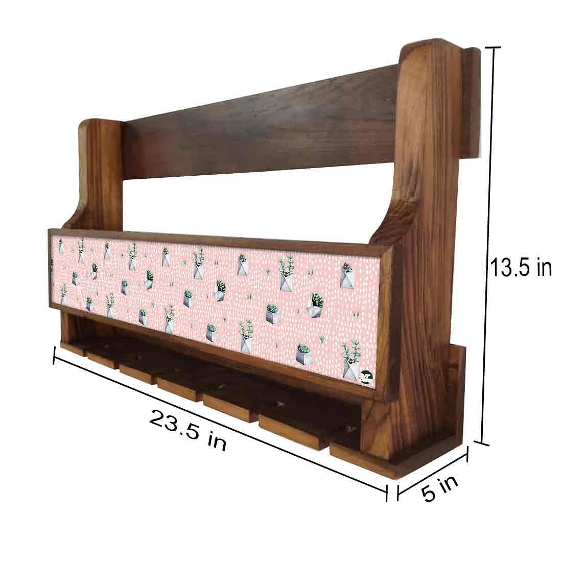 Nutcase Designer Wooden Wine Rack Gloss Holder, Teak Wood Wall Mounted Wine
Cabinet , 5 bottle Hangers for 6 Wine Glasses - - Image 4