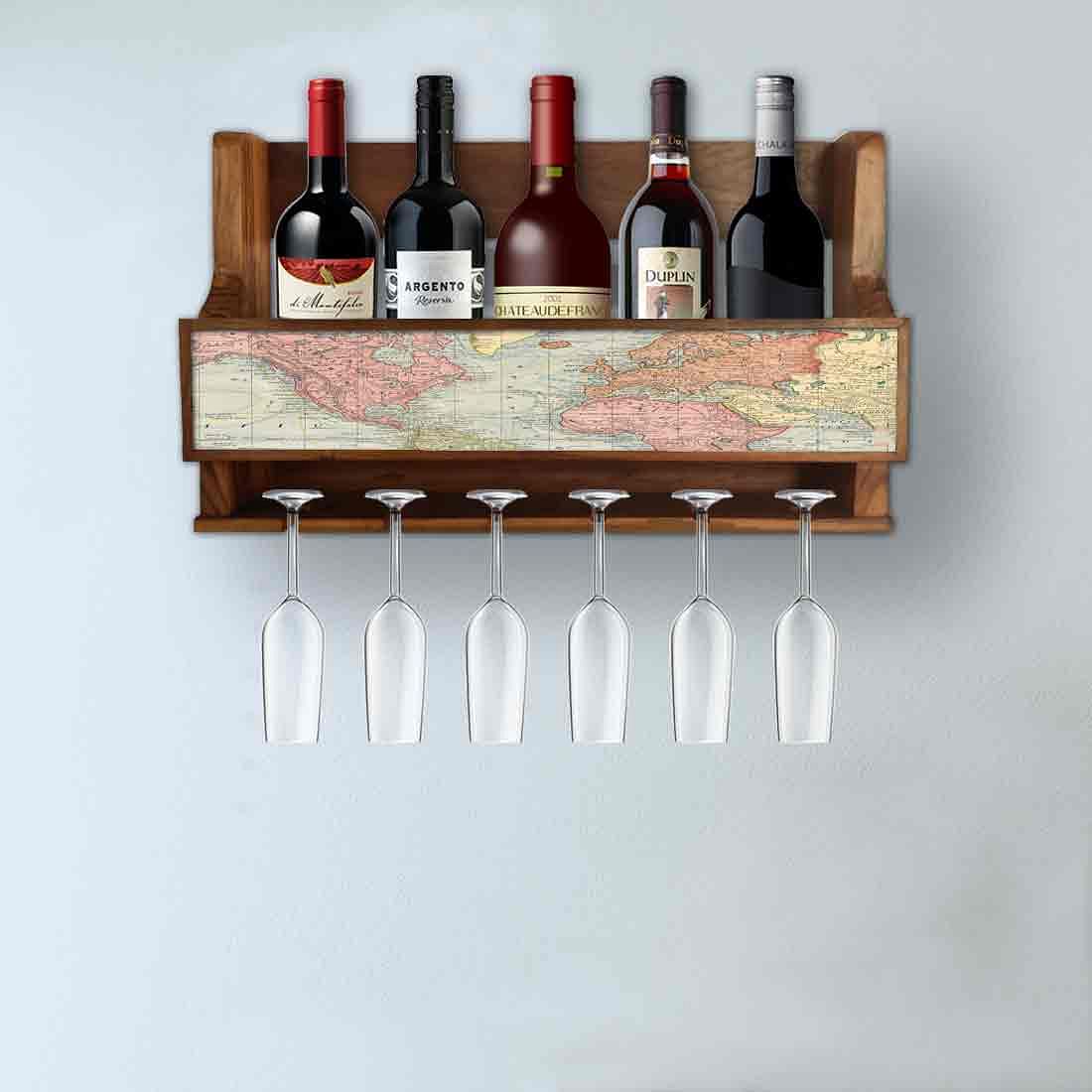 Wine Rack Wall Cabinet Wooden for Living Room - Stores 5 Bottles 6 Glasses - Image 3