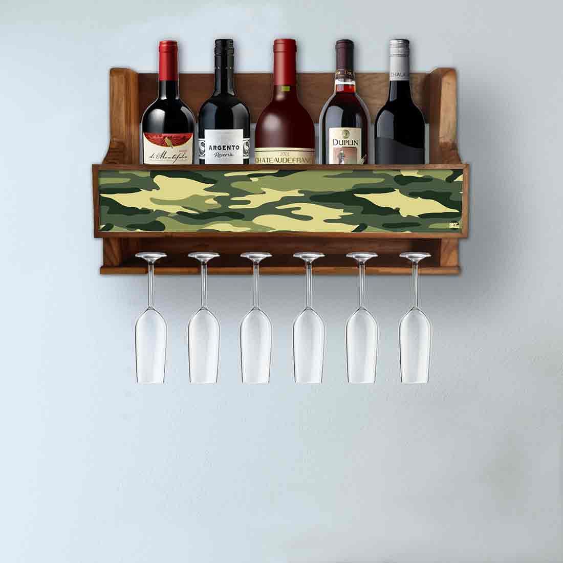 Nutcase Designer Wooden Wine Rack Gloss Holder, Teak Wood Wall Mounted Wine
Cabinet , 5 bottle Hangers for 6 Wine Glasses - - Image 3