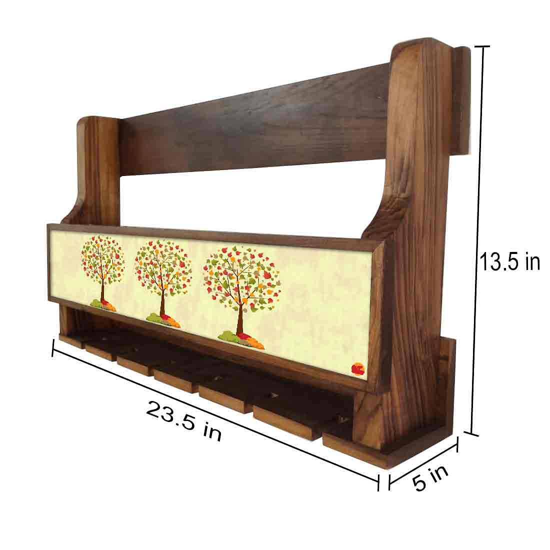 Nutcase Designer Wooden Wine Rack Gloss Holder, Teak Wood Wall Mounted Wine
Cabinet , 5 bottle Hangers for 6 Wine Glasses - - Image 4