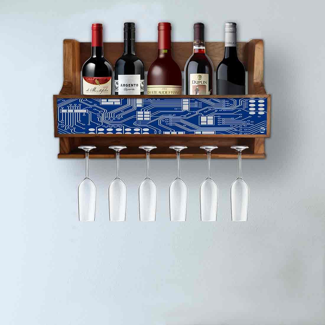Wooden Wine Bottle Holder Mini Bar Cabinet for Living Room 5 Bottles 6 Glasses - Image 3