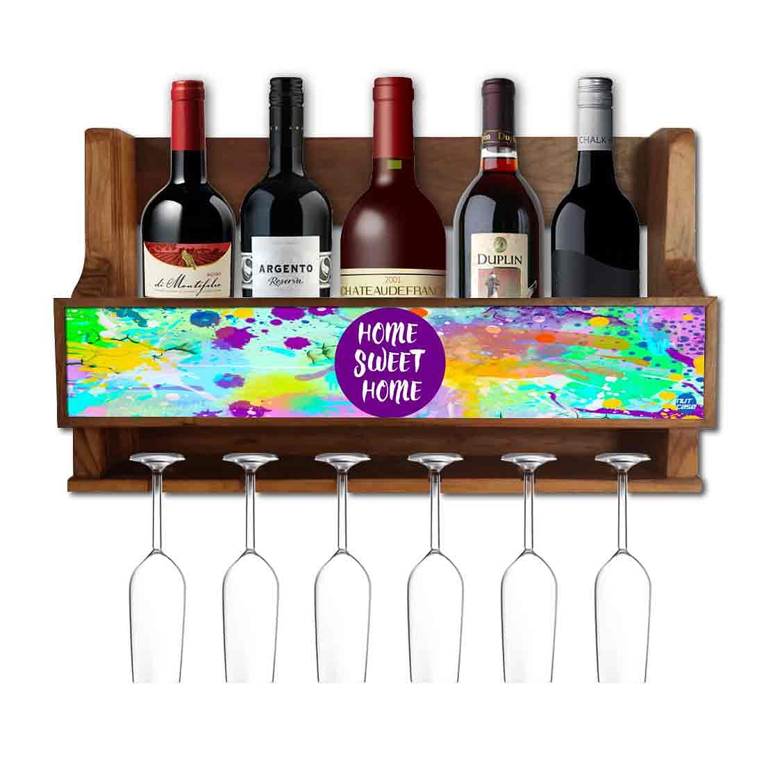 Mini Bar Cabinet Wooden Wine Holder for 5 Bottles 6 Glasses - Home