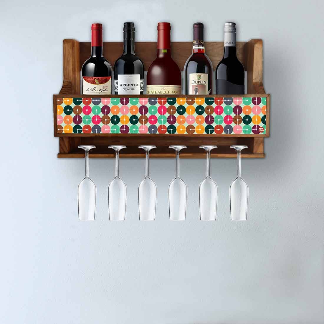 Nutcase Wall Mount Wine Holder Rack Wooden Mini Bar-Circles Retro - Image 3