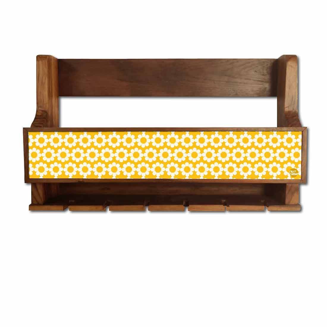 Nutcase Wooden Wine Holder Wall Mount Mini Bar for 5 Bottles 6 Glasses-Yellow Polka - Image 2