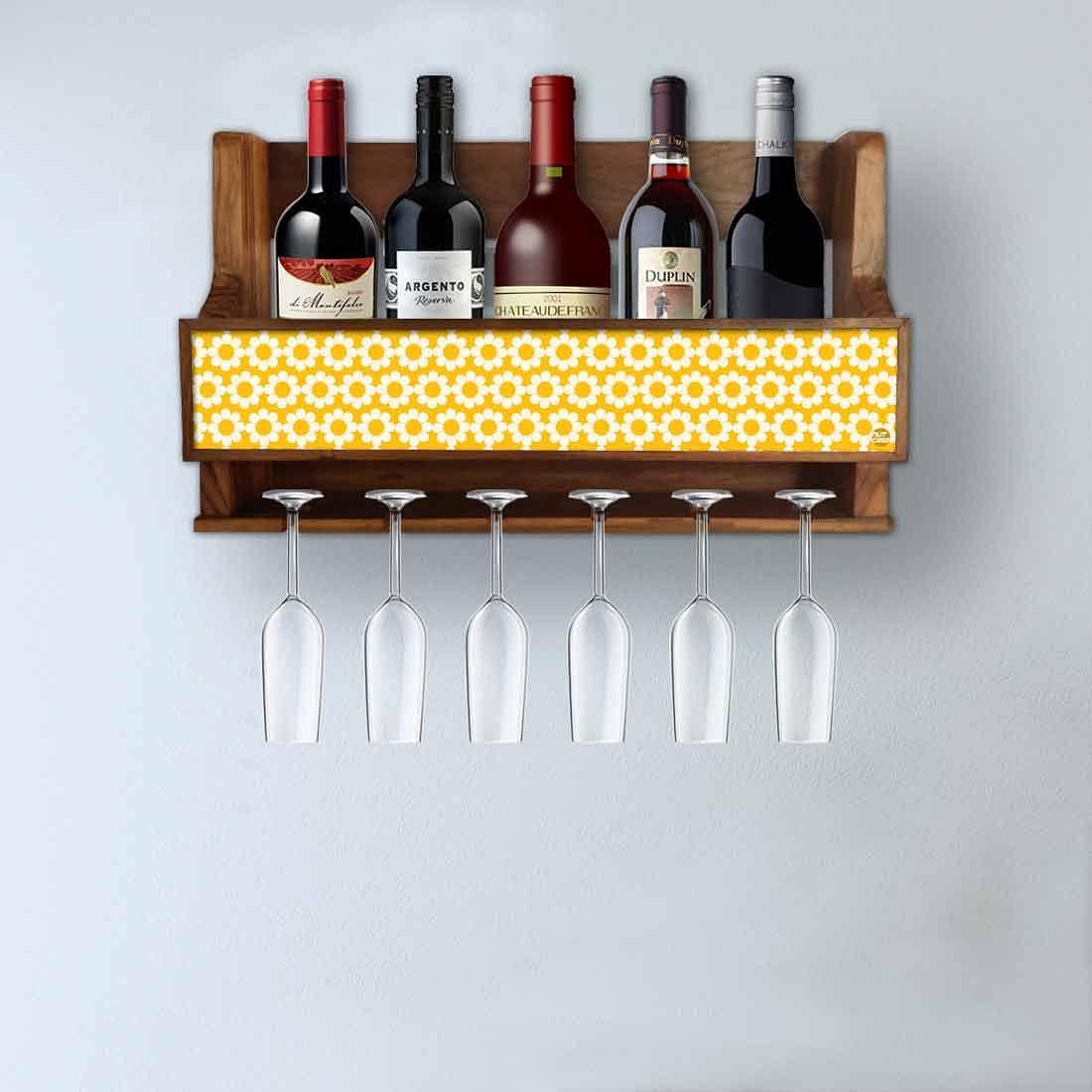 Nutcase Wooden Wine Holder Wall Mount Mini Bar for 5 Bottles 6 Glasses-Yellow Polka - Image 3