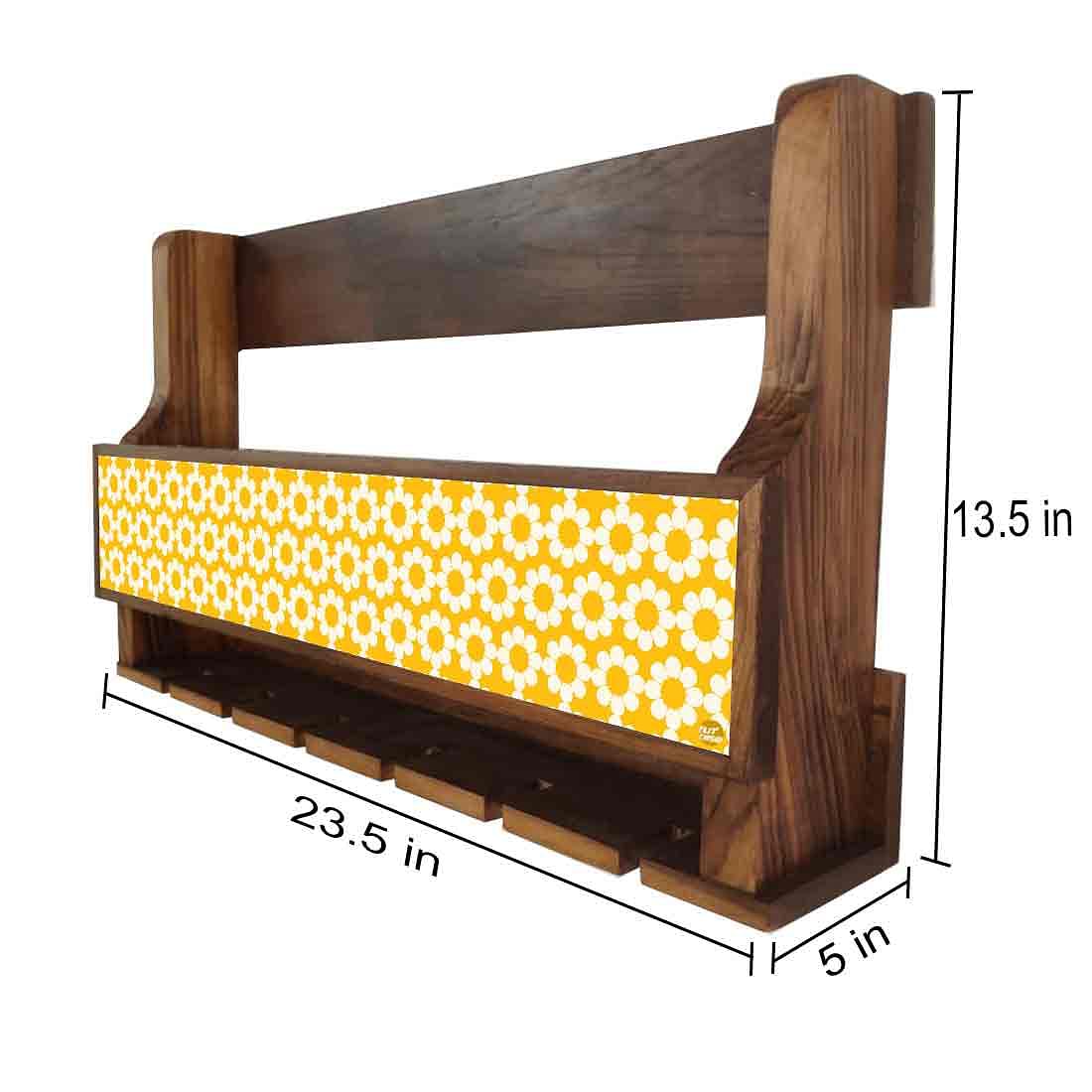 Nutcase Wooden Wine Holder Wall Mount Mini Bar for 5 Bottles 6 Glasses-Yellow Polka - Image 4