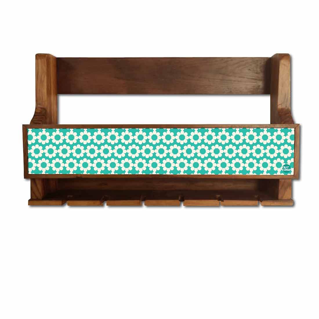 Nutcase Wooden Wine Stand Mini Bar Wall Mounted for 5 Bottles 6 Glasses-Blue Polka - Image 2