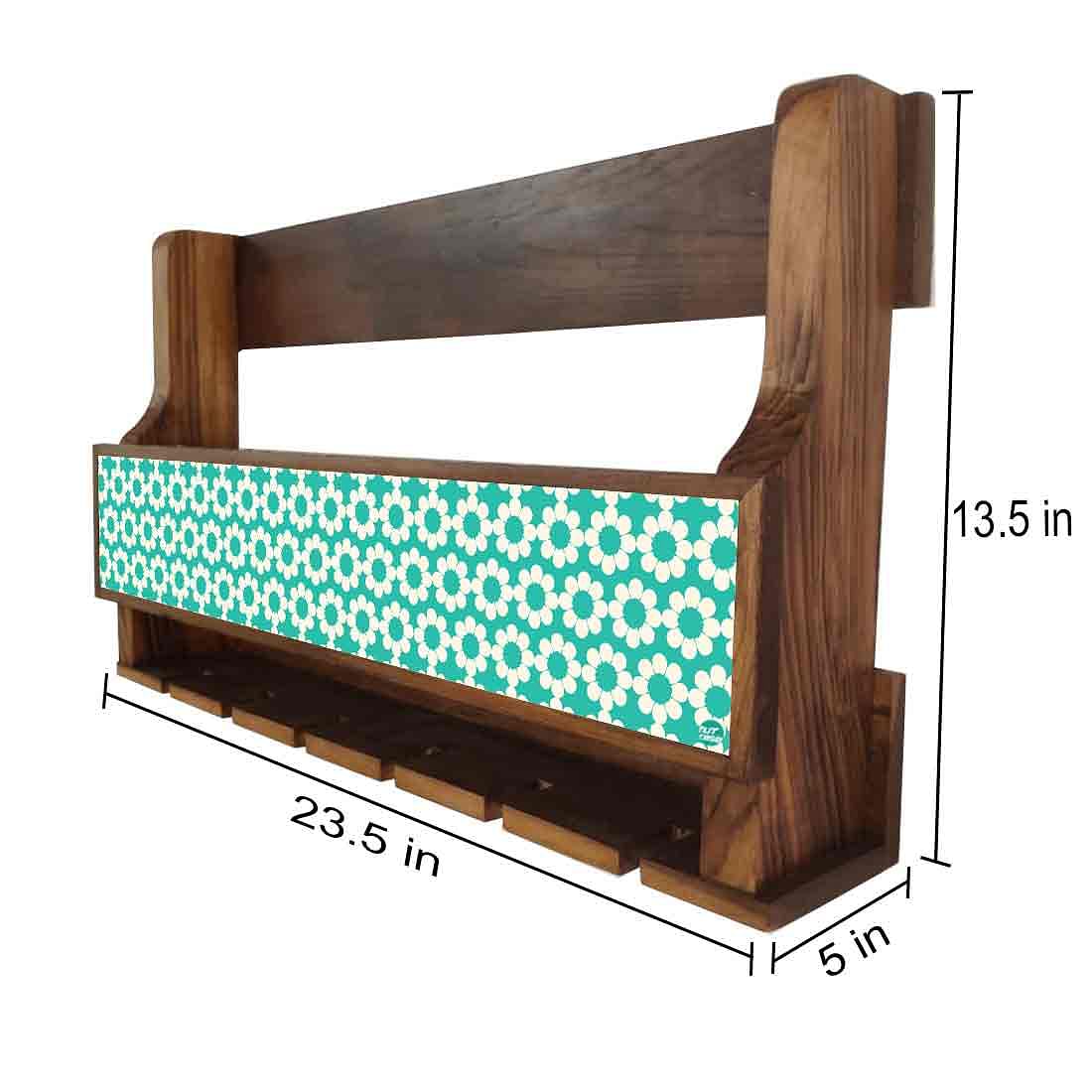 Nutcase Wooden Wine Stand Mini Bar Wall Mounted for 5 Bottles 6 Glasses-Blue Polka - Image 4