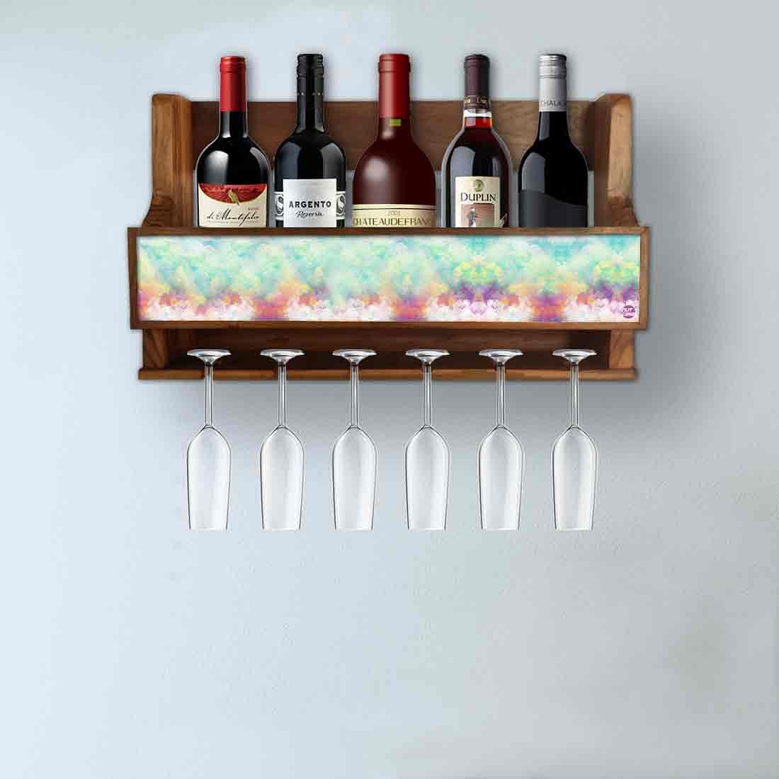 Nutcase Wall Mounted Wine Rack Mini Bar for 5 bottles 6 Glasses- Cloudy - Image 3