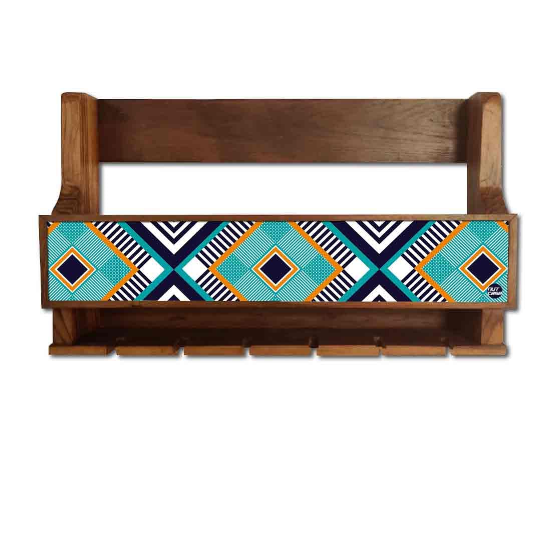 Small Wooden Wine Bottle Holder Wall Mounted for Living Room - Stores 5 Bottles 6 Glasses - Geometry - Image 2