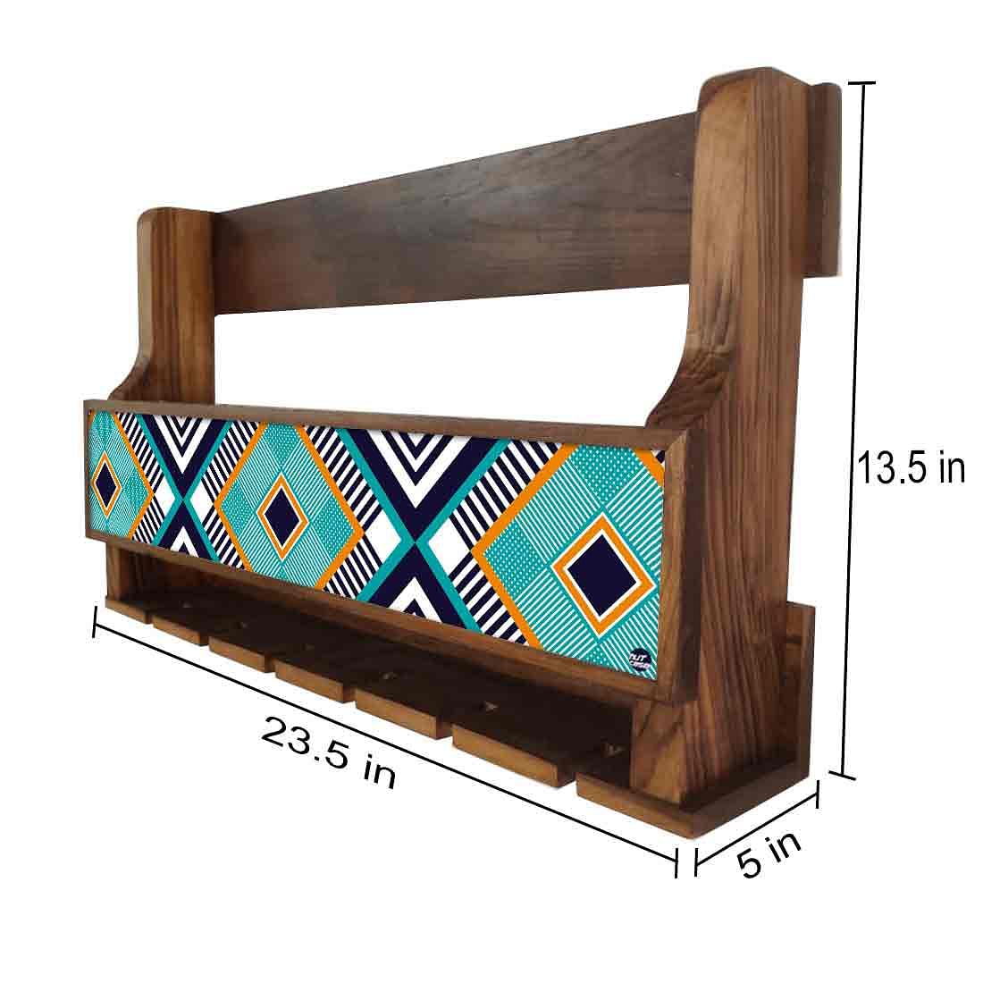 Small Wooden Wine Bottle Holder Wall Mounted for Living Room - Stores 5 Bottles 6 Glasses - Geometry - Image 4
