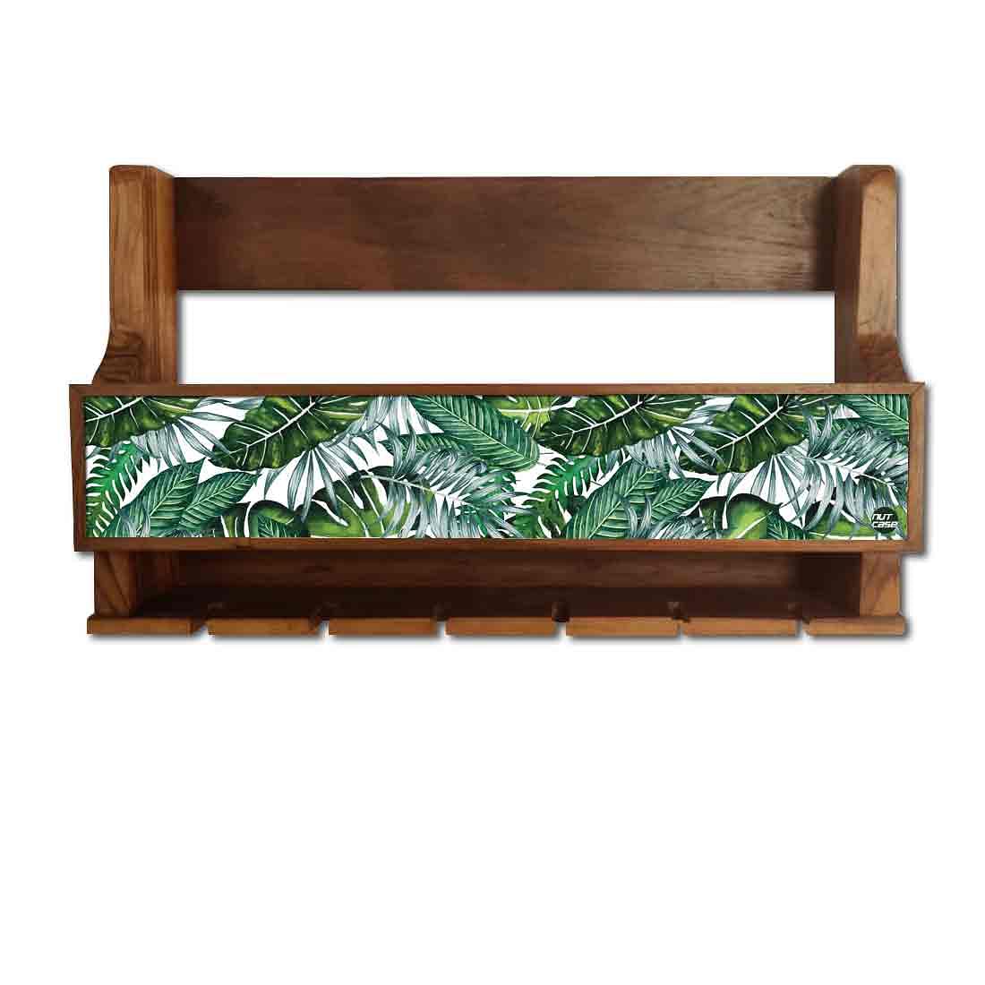 Wall Mounted Wine Glass Rack Mini Bar for 5 Bottles 6 Glasses - Green Leaves - Image 2