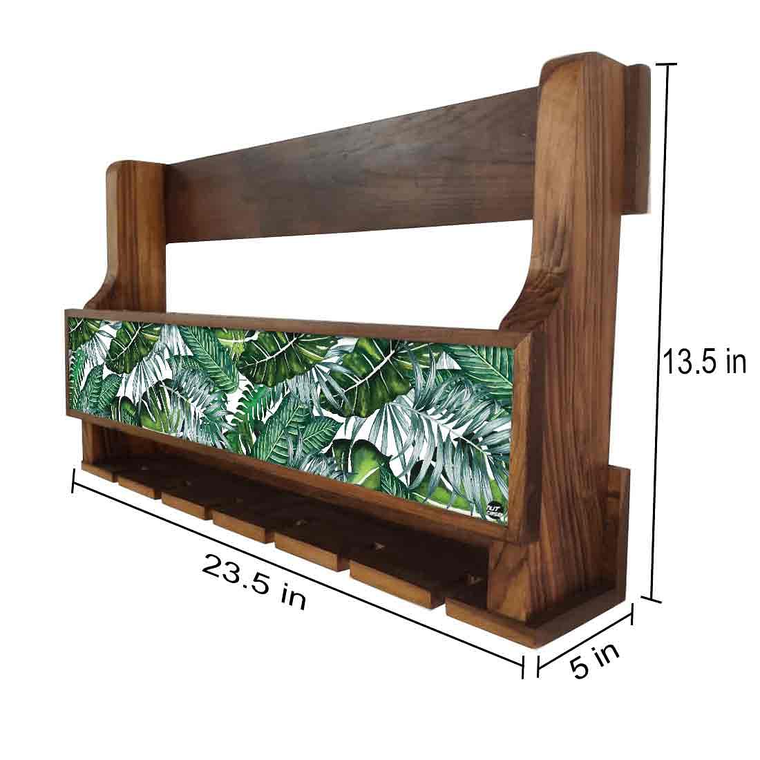 Wall Mounted Wine Glass Rack Mini Bar for 5 Bottles 6 Glasses - Green Leaves - Image 4