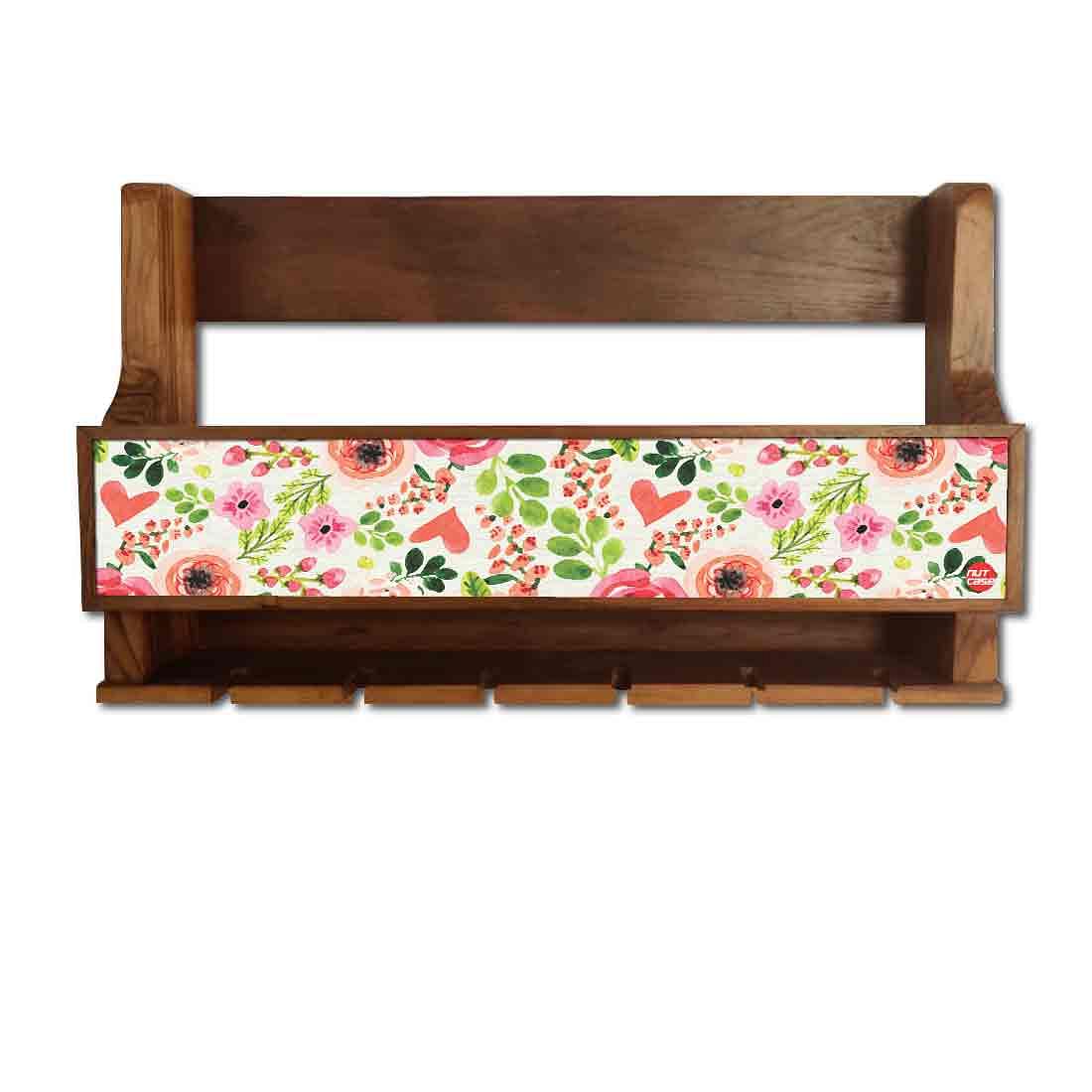 Nutcase Designer Wooden Wine Rack Gloss Holder, Teak Wood Wall Mounted Wine
Cabinet , 5 bottle Hangers for 6 Wine Glasses - Baby Flower - Image 2